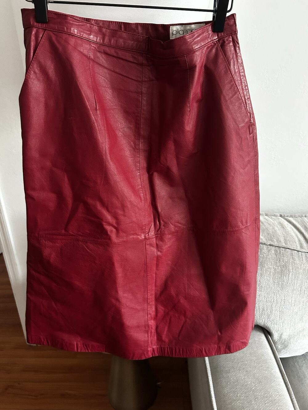Pia Rucci Red Leather Pencil Straight Skirt Sz 14